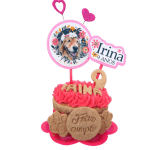 Queque personalizado para perros en Costa Rica con foto de mascota y decoración rosa ÑomÑom